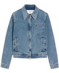 Ami Paris - Jassen ,Blauw ,Katoen De Coeur Zipped Jacket - Lyst