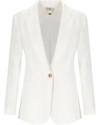 Elisabetta Franchi - Gouden Knoop Linnen Jas - Lyst