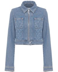 Marine Serre - Jassen ,Blauw ,Denim Moon-Print Cropped Denim Jacket - Lyst