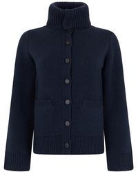 Vince - Truien & Vesten ,Blauw ,Wol Cardigan Met Hoge Kraag - Lyst