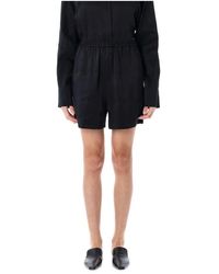 Loulou de Saison - Schwarze Leinen Seidenmischung Elastische Taille Shorts - Lyst
