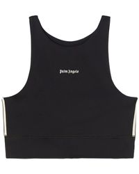Palm Angels - Schwarzes logo-bedrucktes shirt mit amerikanischem ausschnitt - Lyst