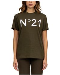 N°21 - Tops ,Groen ,Katoen Groen Katoenen T-Shirt Met Logo - Lyst