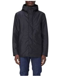 Fay - Jassen ,Blauw ,Polyester Gewatteerde Jas Met Afneembare Capuchon - Lyst