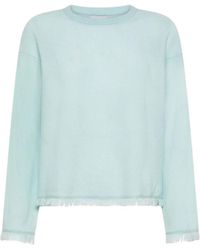 Sun 68 - Truien & Vesten ,Blauw ,Wol Trui Van Wol En Kasjmier Met Franjes - Lyst