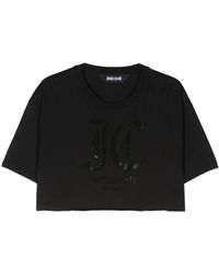 Just Cavalli - Schwarze t-shirts mit strass-logo am halsausschnitt - Lyst