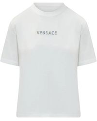 Versace - Tops ,Wit ,Katoen T-Shirt Met Geborduurd Logo - Lyst