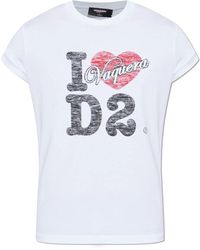 DSquared² - Tops ,Wit ,Katoen Graphic Crew Neck T-Shirt - Lyst