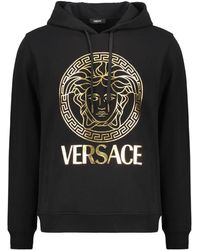 Versace - Hoodies & Sweatvesten ,Zwart ,Katoen Katoenen Hoodie Met Logo Print Aan De Voorkant - Lyst