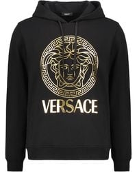 Versace - Hoodies & Sweatvesten ,Zwart ,Katoen Katoenen Hoodie Met Logo Print Aan De Voorkant - Lyst