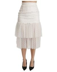 Dolce & Gabbana - White lace layered high waist midi cotton skirt - Lyst