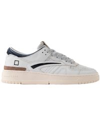 Date - Blauwe Leren Sneakers Met Bedrukt Detail - Lyst