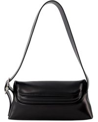 OSOI - Tassen ,Zwart ,Leer Zwarte Leren Hobo Tas Met Klep - Lyst