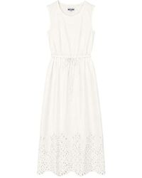 Moschino - Kleedjes ,Wit ,Katoen Midi Sangallo Jurk Met Open Rug - Lyst