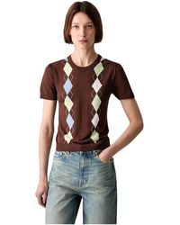 Ganni - Licht Katoenen Argyle T-Shirt - Lyst