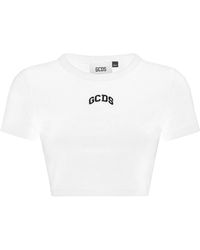 Gcds - Tops ,Wit ,Katoen Cropped T-Shirt - Lyst