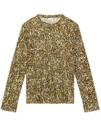 Isabel Marant - Tops ,Bruin ,Katoen Luipaardprint Katoen Ronde Hals T-Shirt - Lyst