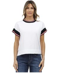 Alpha Studio - Tops ,Wit ,Top Met Korte Mouwen En Contrastranden - Lyst
