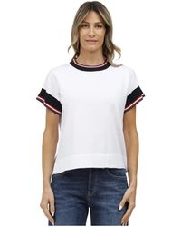 Alpha Studio - Tops ,Wit ,Top Met Korte Mouwen En Contrastranden - Lyst