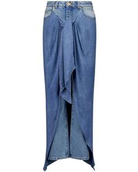 Balmain - Rokken ,Blauw ,Denim Blauwe Denim Jeans Met Gedrapeerde Rok - Lyst