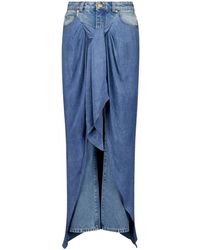 Balmain - Rokken ,Blauw ,Denim Blauwe Denim Jeans Met Gedrapeerde Rok - Lyst