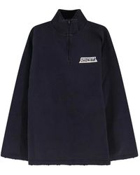 Balenciaga - Truien & Vesten ,Zwart ,Katoen Half-Zip High Neck Sweater - Lyst