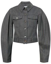 Ganni - Jassen ,Grijs ,Wol Stripe Jacket - Lyst