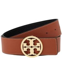 Tory Burch - Accessoires ,Bruin ,Leer Omkeerbare Leren Riem Met Gouden Gesp - Lyst