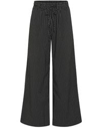 Kaffe - Broeken ,Zwart ,Gestreepte Elastische Taille Broek Zwart/Krijt - Lyst