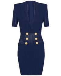 Balmain - Strickkleid mit ikonischen metallknöpfen - Lyst