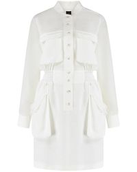 Pinko - Kleedjes ,Wit ,Polyester Shirtdress Met Trekkoord En Zakken - Lyst
