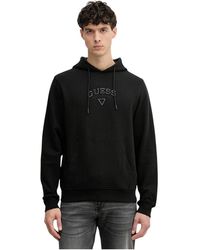 Guess - Hoodies & Sweatvesten ,Zwart ,Katoen Textured Patch Logo Hoodie - Lyst