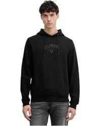 Guess - Hoodies & Sweatvesten ,Zwart ,Katoen Textured Patch Logo Hoodie - Lyst