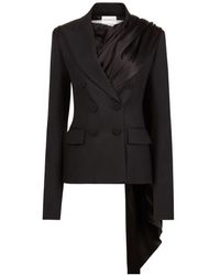 Nina Ricci - Zwarte Double-Breasted Gedrapeerde Jas - Lyst