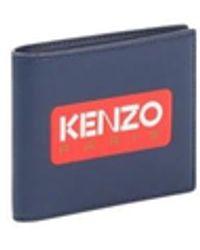 KENZO - Portafoglio pieghevole in pelle blu con 10 scomparti per carte e tasca per banconote - Lyst