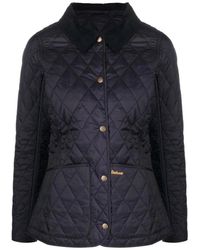 Barbour - Blauwe Gewatteerde Jas Met Ribfluwelen Kraag - Lyst
