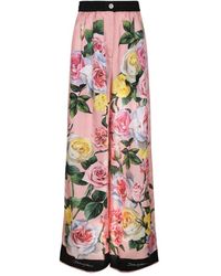Dolce & Gabbana - Zijden Pyjamabroek Met Rozen- En Pioenrozenprint - Lyst