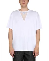 Raf Simons - Tops ,Wit ,Katoen T-Shirt Met Net Inzetstuk - Lyst