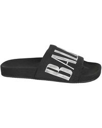 Balenciaga - Zwarte Slide Sandalen Met Logodetail - Lyst