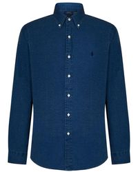 Polo Ralph Lauren - Blaues hemd mit knopfleiste und streifenmuster - Lyst