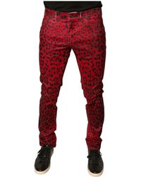 Dolce & Gabbana - Rote leopard skinny denim jeans - Lyst
