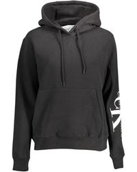 Calvin Klein - Hoodies & Sweatvesten ,Zwart ,Katoen Hooded Katoenen Sweatshirt Met Centrale Print - Lyst