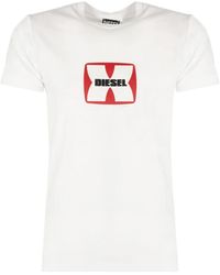 DIESEL - Tops ,Wit ,Katoen T-Shirt Met Ronde Hals En Print - Lyst