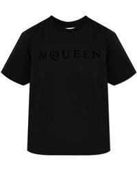 McQueen - Tops ,Zwart ,Katoen T-Shirt Met Een Logo Met Fluweelafwerking - Lyst