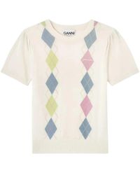 Ganni - Truien & Vesten ,Veelkleurig ,Katoen Licht Katoen Argyle T-Shirt - Lyst