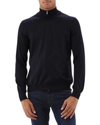 Gran Sasso - Truien & Vesten ,Blauw ,Wol Blauwe Rits Gebreide Trui - Lyst