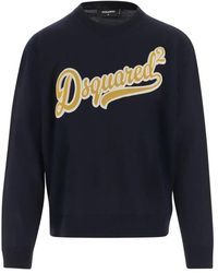 DSquared² - Wollpullover Mit Logo Marine Gelb - Lyst