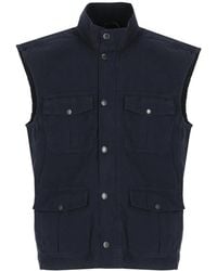 Barbour - Jassen ,Blauw ,Katoen Blauw Katoenen Vest Met Ritssluiting - Lyst