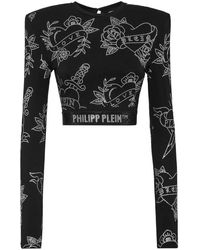Philipp Plein - Shoulder Pads Cropped Top Ls Love - Lyst