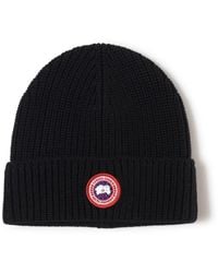 Canada Goose - Logo-appliquéd Ribbed Merino Wool Beanie - Lyst